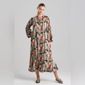 Natori Dynasty Mandarin Zip Caftan Dress